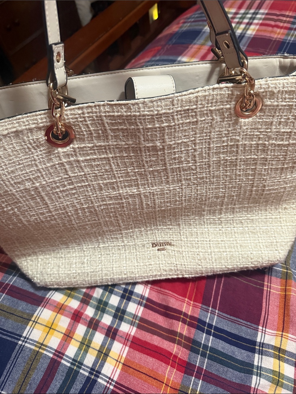 Dune London Cream Woven Tote with Gold Hardware - Picture 5 of 9